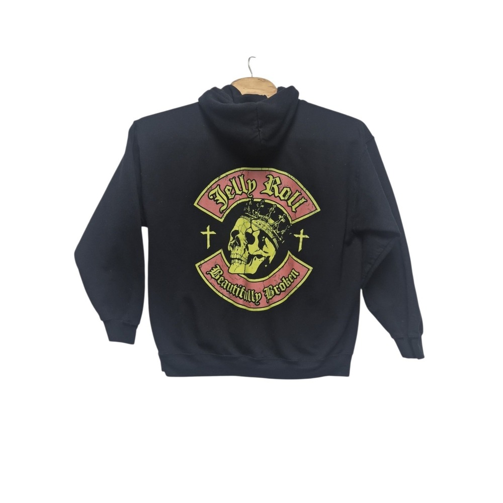 Jelly Roll Men Size XL Sweatshirt Hoodie Black Skull Crown Beautifully Broken